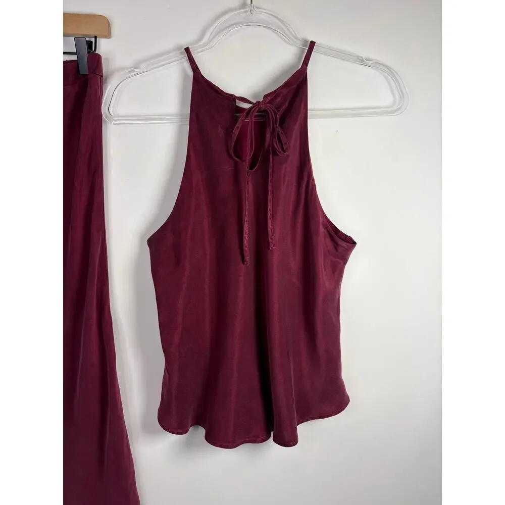 Bella Dahl Deep Plum Cupro Satin Bias Halter and Matching Skirt 2pc Set Small